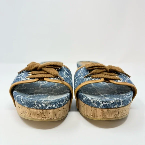 Gucci Vintage 90s Y2K Interlocking GG Logo Sandals Slides Heels Denim Blue 38 8 - Picture 8 of 11